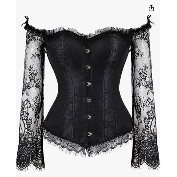 ordobo Tops - Long Sleeve Lace Bustier Corset Top Goth Whimsigoth Witchy Dark Fairy